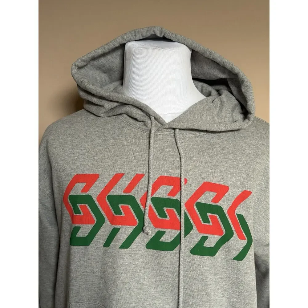 Gucci Chain Print Logo Hooded Sweatshirt Gray Hoodie Men’s Medium 715911 NWT